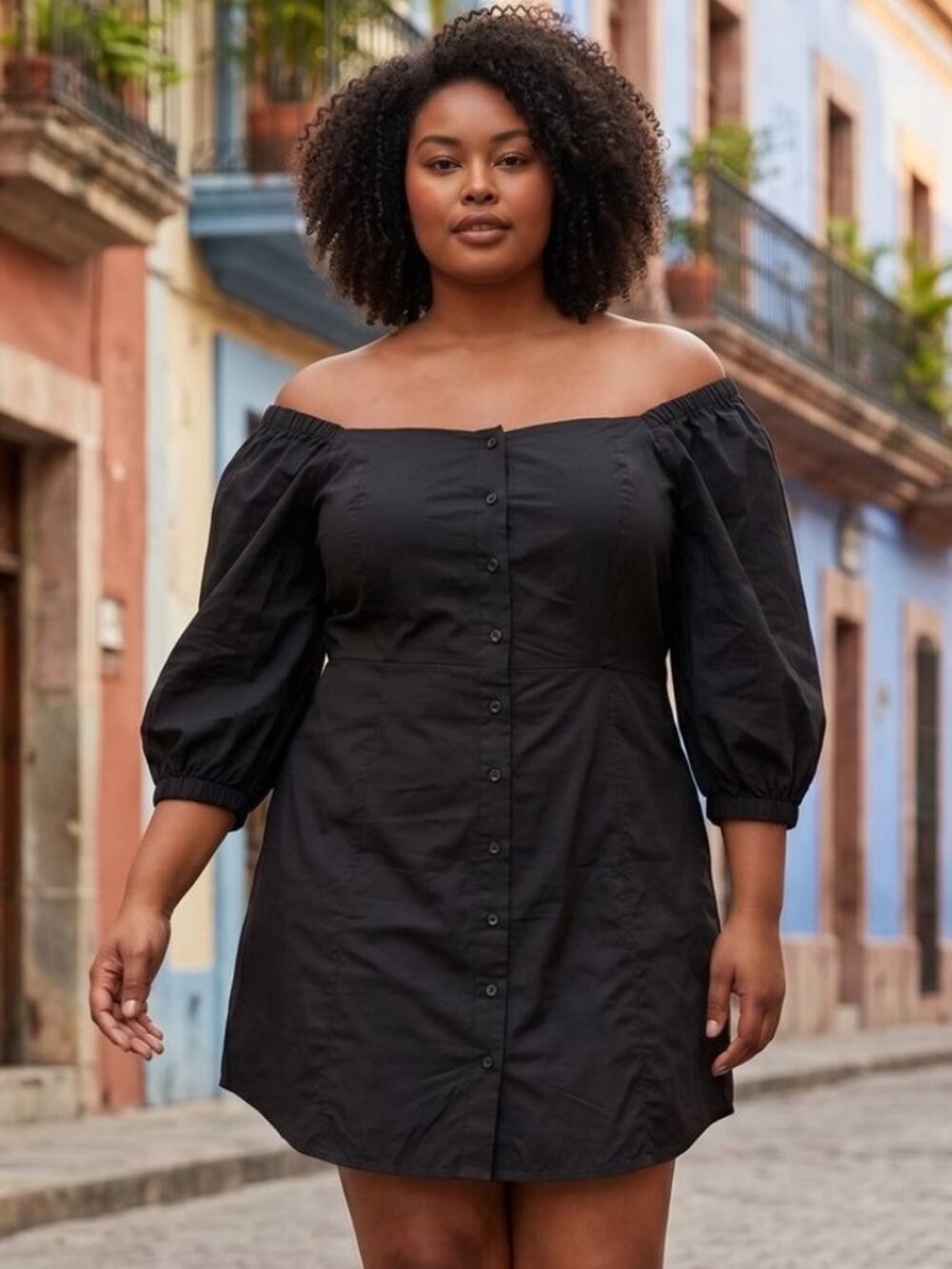 NWT Danielle Bernstein Black Puff Sleeve Shirt Dress Women's 16W